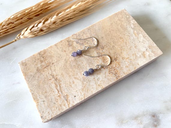 Tanzanite Two Stone Stack Earrings – Dainty Gemstone Drops in 14k Gold Filled or Sterling Silver