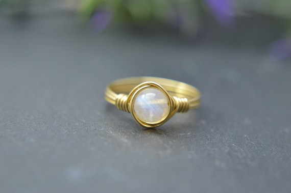 Rainbow Moonstone Ring – Wire Wrapped Gemstone Ring in 14k Gold Filled or Sterling Silver – June Birthstone Jewelry Gift