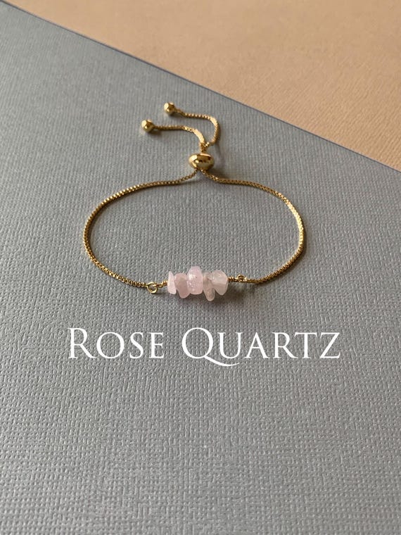 Rose Quartz Beaded Bracelet – Genuine October Birthstone Adjustable Handmade Jewelry