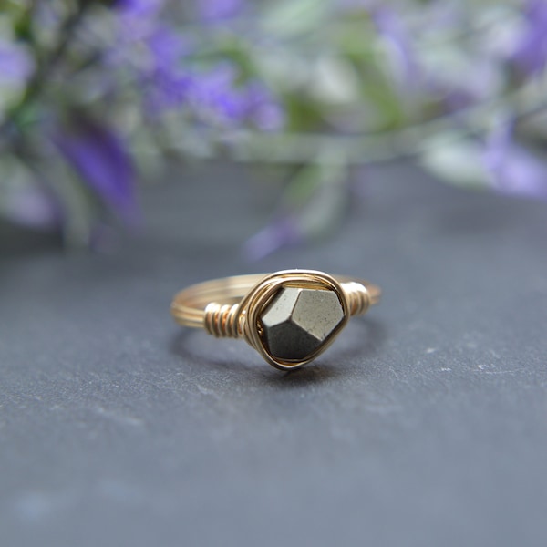 Pyrite Ring, Pyrite Wire Wrapped Ring, Fool's Gold, Crystal Ring, Sterling Silver Ring, Pyrite, Raw Crystal Ring, Pyrite