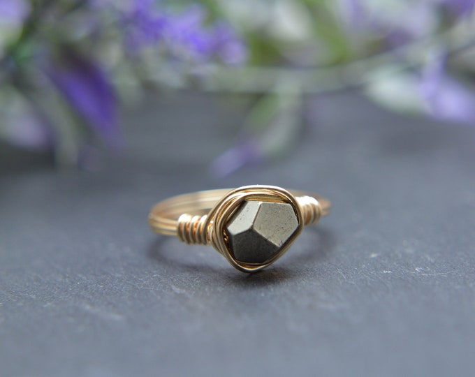 Pyrite Ring, Pyrite Wire Wrapped Ring, Fool's Gold, Crystal Ring, Sterling Silver Ring, Pyrite, Raw Crystal Ring, Pyrite