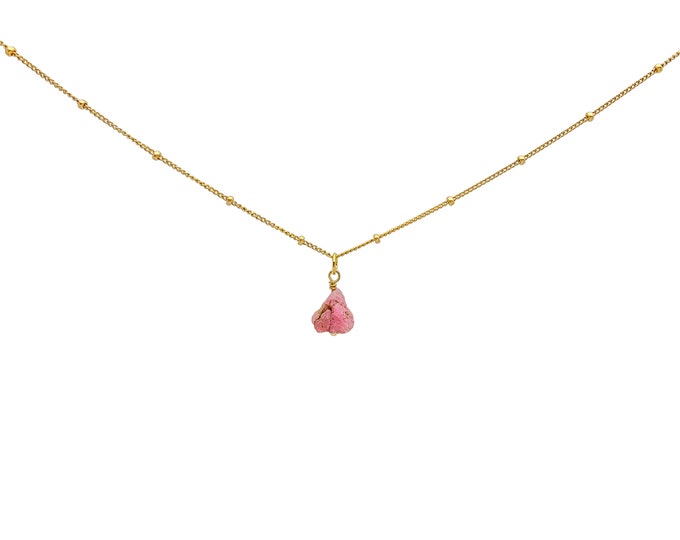 RAW RUBY Crystal Choker Necklace, Raw Crystal Gemstone Pendant Necklace in 14k Gold Filled or Sterling Silver