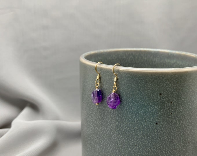 RAW AMETHYST Earrings,14k Gold Filled, Rose Gold Filled, or Sterling Silver, Rough Gemstone Earrings, Dangle Earrings