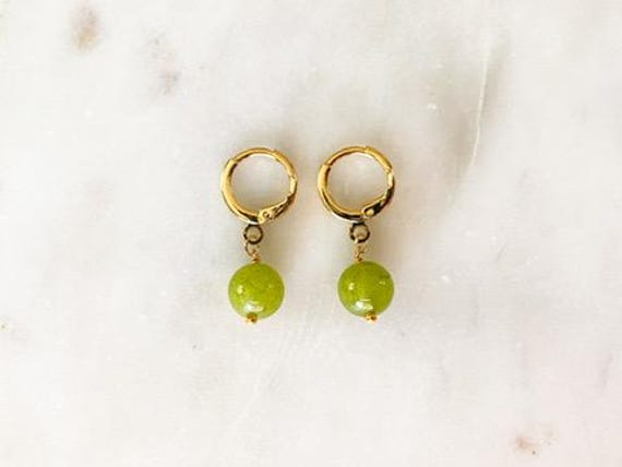 Huggie Earrings – Peridot Gemstone Hoops – Gold Plated Leverback Earrings – August Birthstone Jewelry
