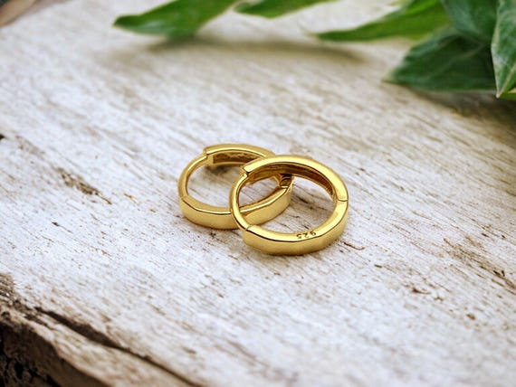 Hammered Gold Huggie Hoop Earrings – Textured Hoops in Gold or White Gold Plated Sterling Silver