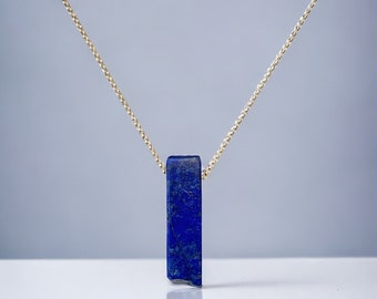 Lapis Lazuli Slice Necklace in 14k Gold Filled or Sterling Silver, Raw Gemstone Layering Necklaces