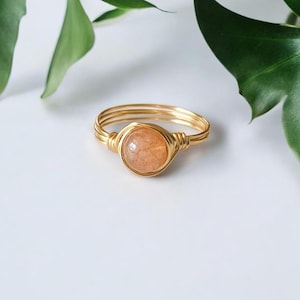 Sunstone Ring – Orange Gemstone Stacking Ring – Handmade Sparkle Jewelry in Gold or Silver