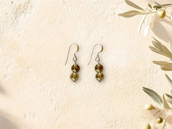 Smoky Quartz Stack Earrings – Smooth Gemstone Dangle – Minimalist Gold Hook Jewelry