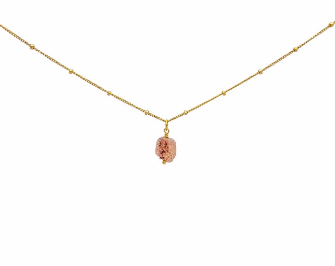 RAW STRAWBERRY QUARTZ Crystal Choker Necklace, Raw Crystal Gemstone Pendant Necklace in 14k Gold Filled or Sterling Silver