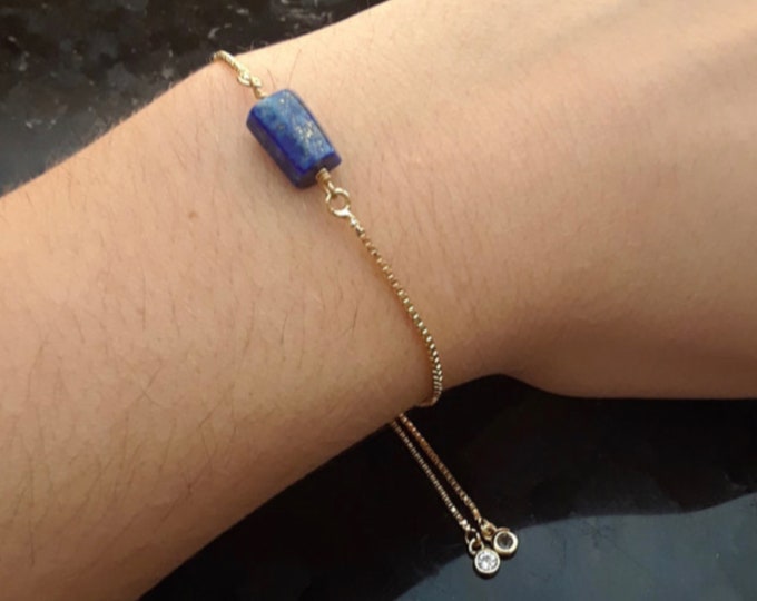 LAPIS LAZULI Bracelet, Adjustable Bracelet, Raw Crystal, Lapis Lazuli Crystal, Gemstone Bracelet, Rose Gold Bracelet, Bridal Gift Jewelry