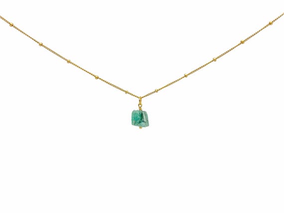Raw Emerald Necklace – Crystal Choker Pendant in 14k Gold Filled or Sterling Silver – May Birthstone Jewelry