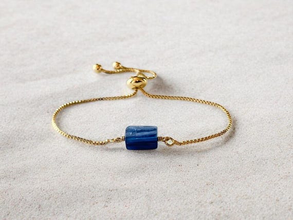 Kyanite Bead Bracelet – Genuine Gemstone Adjustable Blue Crystal Jewelry Gift