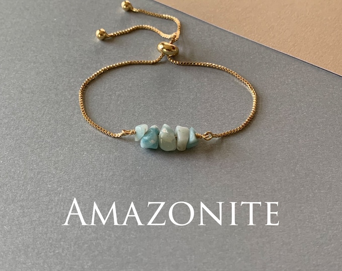 Gemstone Bead Bracelet, AMAZONITE Genuine Gemstone Adjustable Bracelet