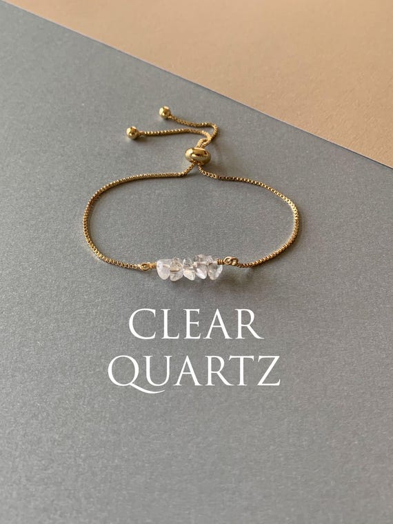 Clear Quartz Beaded Bracelet – Genuine April Birthstone Adjustable Crystal Jewelry