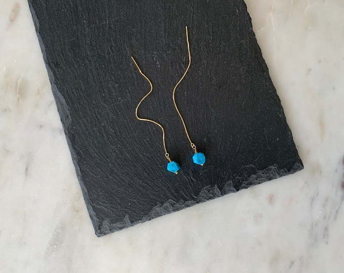 RAW BLUE HOWLITE Threader Earrings, Raw Gemstone Threader Earrings in Gold or Sterling Silver