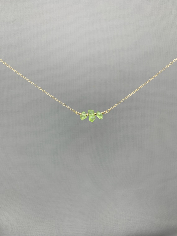 Peridot Bead Necklace – Raw Green Crystal Gemstone Pendant – 14k Gold Filled or Sterling Silver Jewelry