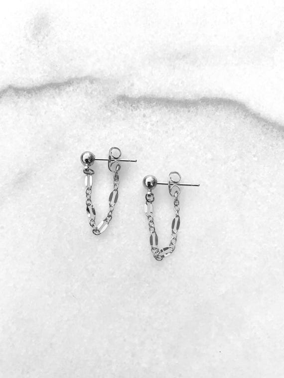 Chain Earrings – Dapped Sequin Wrap Around Minimalist Gold Filled or Sterling Silver Jewelry