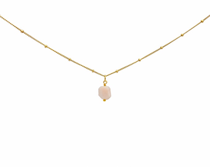 RAW PINK OPAL Crystal Choker Necklace, Raw Crystal Gemstone Pendant Necklace in 14k Gold Filled or Sterling Silver