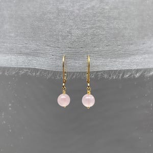 Rose Quartz Dainty Gemstone Drop Leverback Earrings – 14k Gold Filled or Sterling Silver – Elegant Pink Dangle Earrings