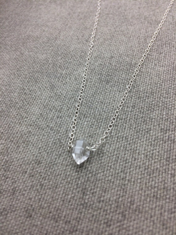 Herkimer Diamond Necklace – Raw Crystal Pendant in 14k Gold Filled or Sterling Silver – Minimalist Jewelry