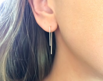 Staple Earrings, Minimal Earrings, Minimalist Earrings, Gold Hoop Earrings, Gold Hoops, Threader Earrings, Threader Hoops