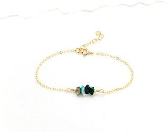 MIXED GEMSTONE 14k Gold Filled Bead Bracelet, Multicolor,  Rainbow Colors, Genuine Gemstone Adjustable Bracelet