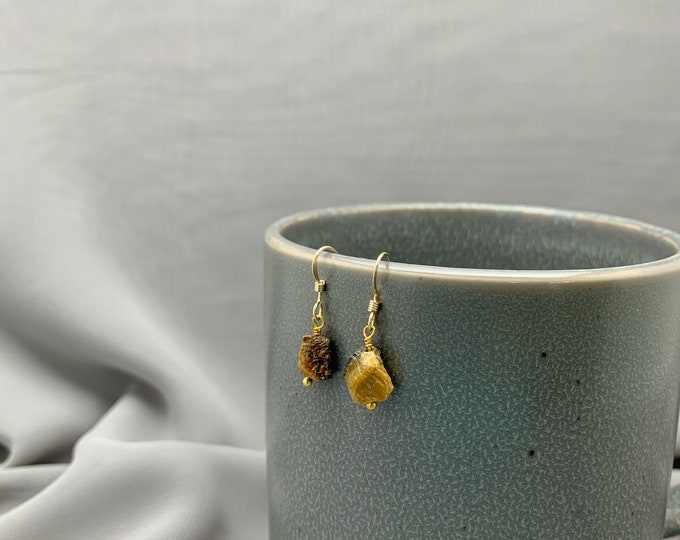 RAW TIGEREYE Earrings,14k Gold Filled, Rose Gold Filled, or Sterling Silver, Rough Gemstone Earrings, Dangle Earrings