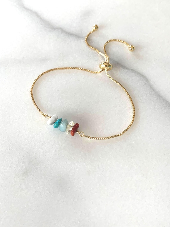 Mixed Gemstone Beaded Bracelet – Custom Birthstone Bracelet – Personalized Gemstone Adjustable Bracelet – Handmade Jewelry Gift