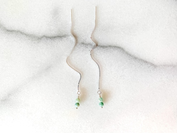 Amazonite Threader Earrings – Two Stone Stack Drops in Sterling Silver or 14k Gold Filled