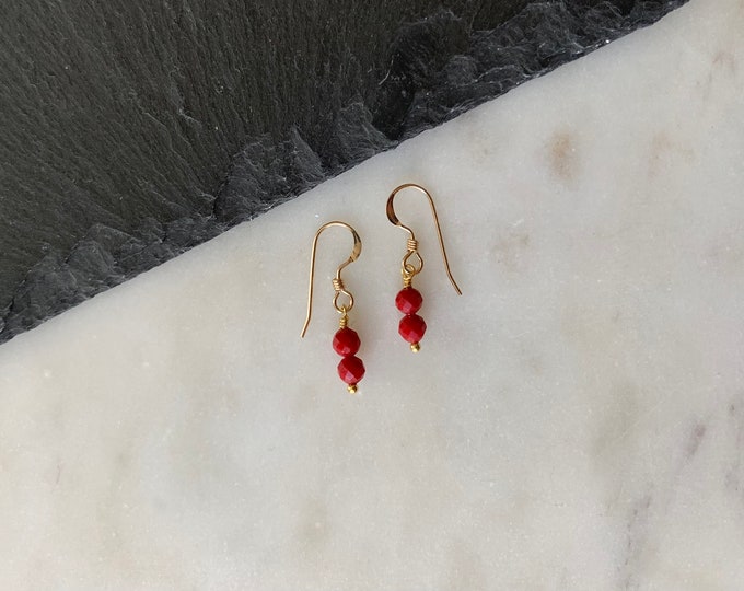 RED JASPER Two Stone Dangle Earrings in 14k Gold Filled, Natural Gemstones, Dangle Gemstone Earrings