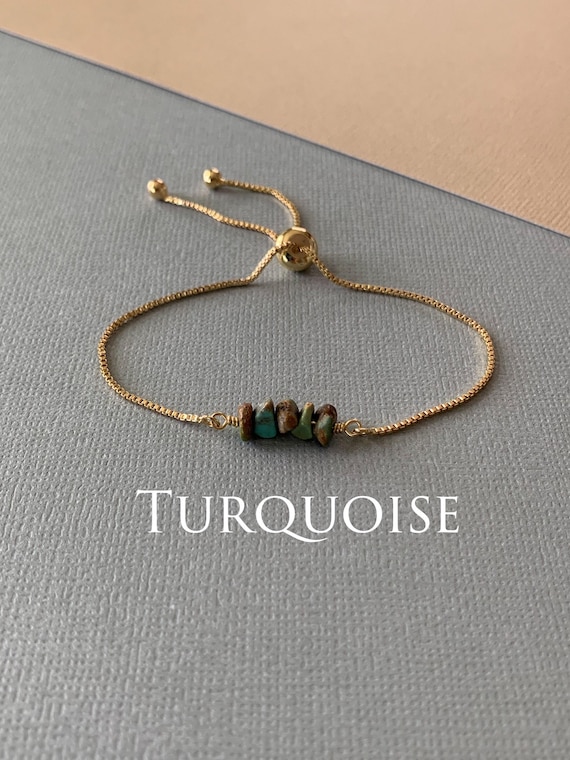 Turquoise Beaded Bracelet – December Birthstone Adjustable Gemstone Jewelry Gift
