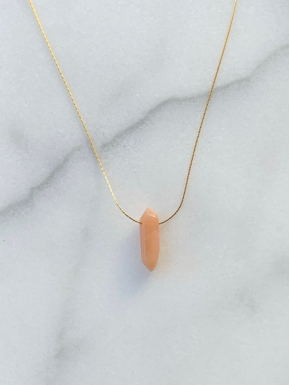 Sunstone Beading Chain Necklace – Raw Crystal Pendant in 14k Gold Filled or Sterling Silver