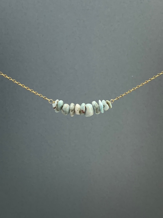Raw Larimar Necklace – Natural Crystal Choker or Bar Pendant in Gold Filled or Sterling Silver