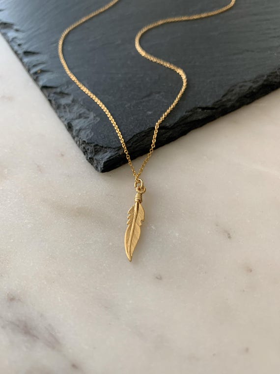 Feather Charm Necklace – Vermeil Pendant on 14k Gold Filled or Sterling Silver Chain