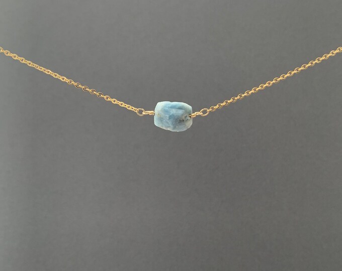 RAW AQUAMARINE Necklace, Raw Crystal Necklace, March Birthstone Necklace, Raw Aquamarine Crystal Necklace