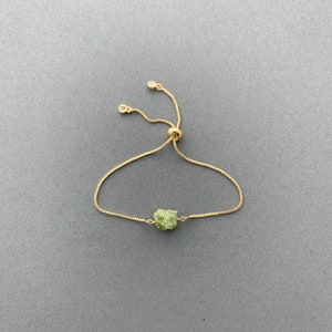 RAW PERIDOT Bracelet, Adjustable Bracelet, Crystal, Gold, Silver, or Rose Gold Adjustable Bracelet