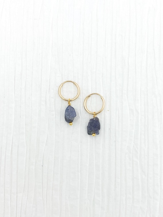 Raw Tanzanite Hoop Earrings – Genuine Gemstone Endless Hoops in 14k Gold Filled or Sterling Silver