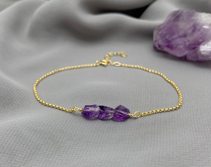 RAW AMETHYST Bracelet, February Birthstone Bracelet, Amethyst Bracelet, Tennis Bracelet, Stacking Bracelet