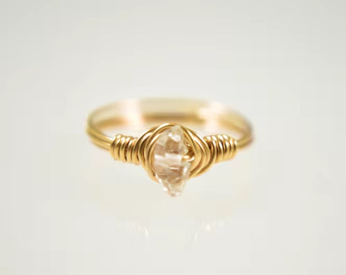 Herkimer Diamond Wire Gemstone Ring, Herkimer Diamond Ring, April Birthstone Ring, Raw Herkimer Diamond Ring, Herkimer Gemstone Mineral