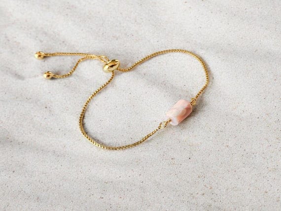 Pink Peruvian Opal Bead Bracelet – Genuine Gemstone Adjustable Handmade Jewelry Gift