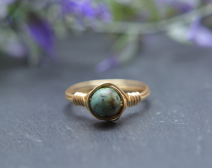 Turquoise Wire Wrapped Ring, Birthstone Ring, December Birthstone, Birthstone, Girlfriend, Stacking Ring, Turquoise Jewelry