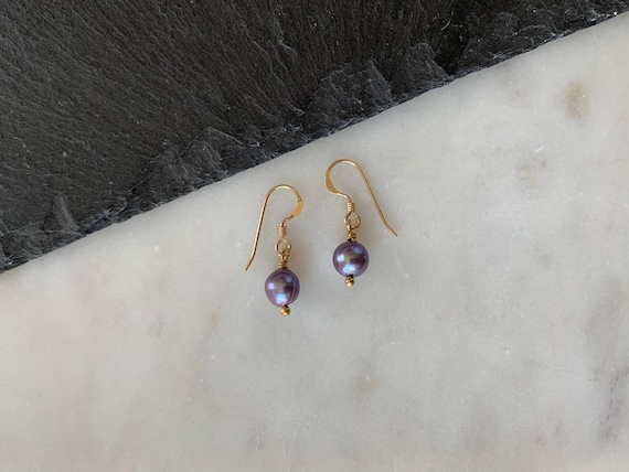 Purple Pearl Dangle Earrings – Freshwater Pearl Jewelry in 14k Gold Filled or Sterling Silver