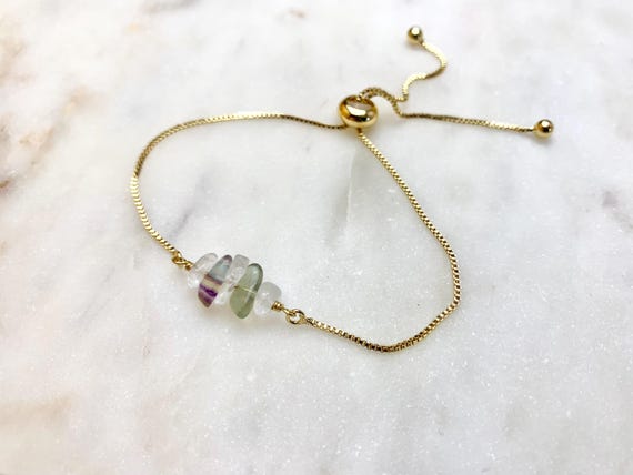 Fluorite Beaded Bracelet – Raw Gemstone  Adjustable Handmade Crystal Jewelry Gift