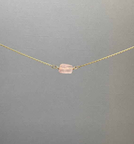 Raw Rose Quartz Necklace – Natural Pink Gemstone Pendant in 14k Gold Filled or Sterling Silver