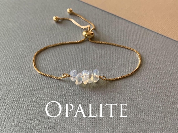 Opalite Beaded Bracelet – Genuine Adjustable Gemstone Bracelet – Handmade Jewelry Gift