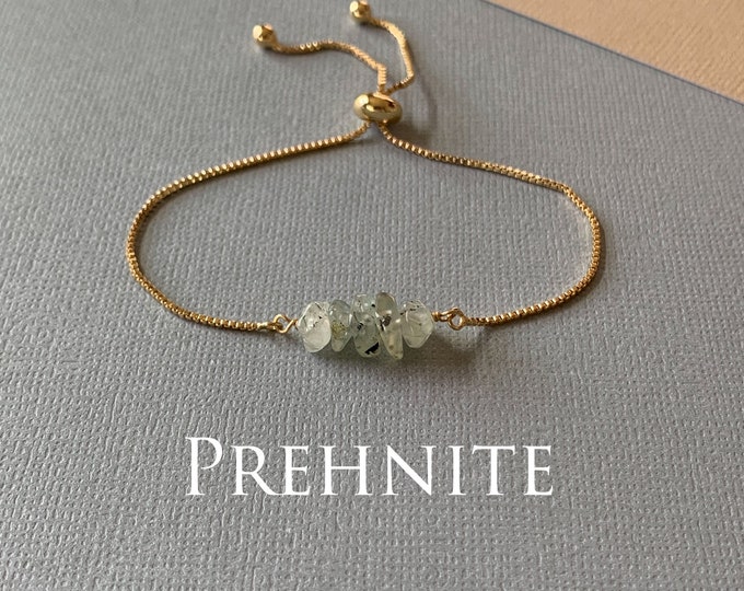 Gemstone Bead Bracelet, PREHNITE Genuine Gemstone Adjustable Bracelet