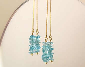 Boucles d'oreilles à enfileur de jetons de pierres précieuses APATITE, boucles d'oreilles à enfileur de pierres précieuses brutes en or ou en argent sterling