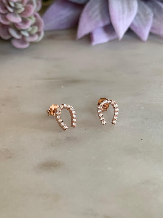 Horseshoe CZ Earrings – Sterling Silver with Sparkling Cubic Zirconia – Gold or Rhodium Plated