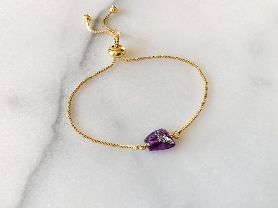 Amethyst Bracelet – Raw Gemstone – February Birthstone Handmade Gift