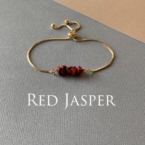 Gemstone Bead Bracelet, RED JASPER Genuine Gemstone Adjustable Bracelet